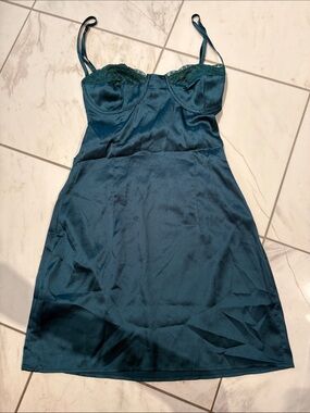 Beginning Boutique Teal Satin Lace Chemise